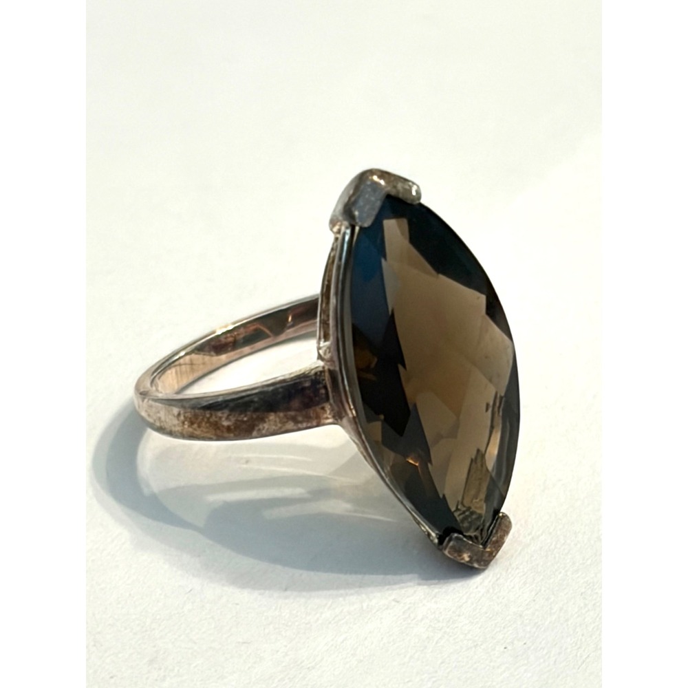 Vintage Sterling Silver Smoky Quartz? Marquise Solitaire Ring 925 Size 6.5